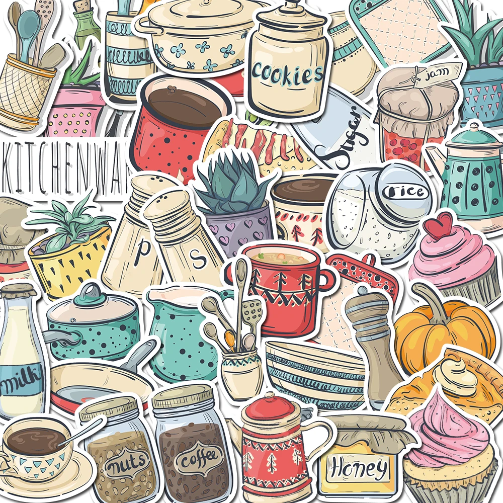 43PCS Kitchen Decor Stickers Condiment Vintage For DIY Notebook Luggage Motorcycle Laptop Refrigerator Decals Graffiti Toys diy wall repair paint strong dirt graffiti cover paint advertisement and dirty shoe print removal paints for bedroom kitchen