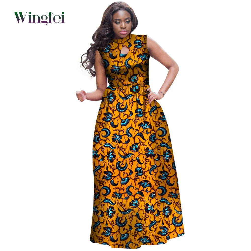 Dashiki African Dresses for Women Fashion Floral Ankara Print Clothing Sleeveless Maxi Long Dress Party Evening Outfit WY4147