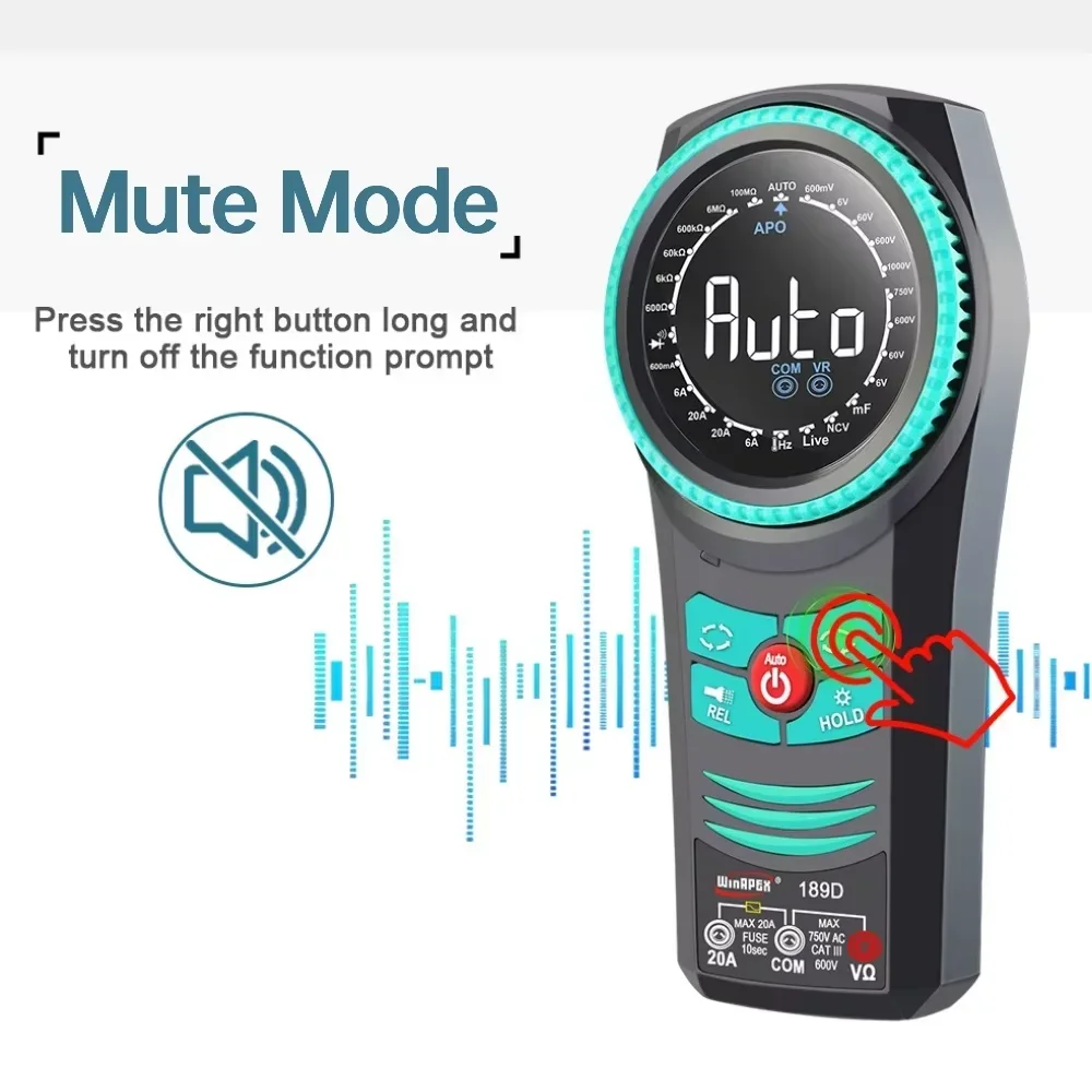WINAPEX 189E Handheld Rotating Multimeter AC/DC 750V~1000V Auto Range Backlight True-RMS Smart Multimeter Home Circuit Inspect