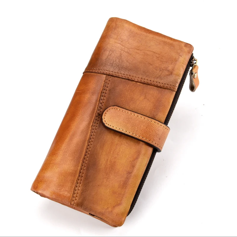 

Leather Woman Long Wallet Vintage Fashion Woman Clutch Purse Real Cowskin Ladies Wallet With Wrist Strap Female purse