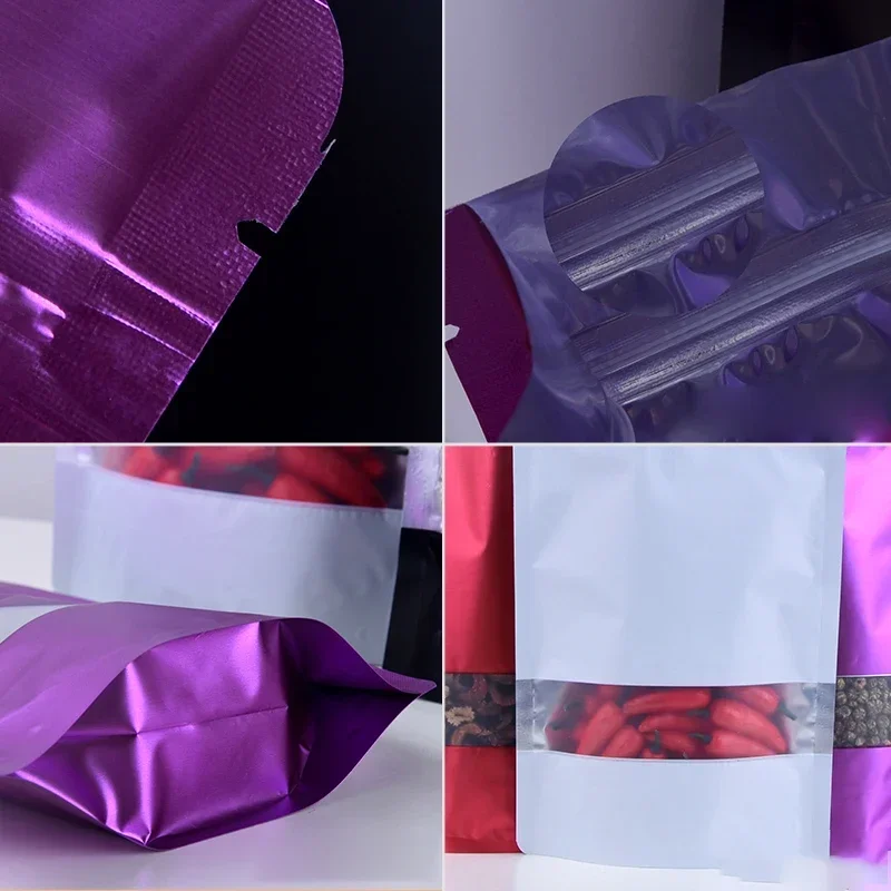 Food Packaging Bag Aluminum Foil Reclosable Matte Standing Self-Sealed Plastic Zipper with Display Window