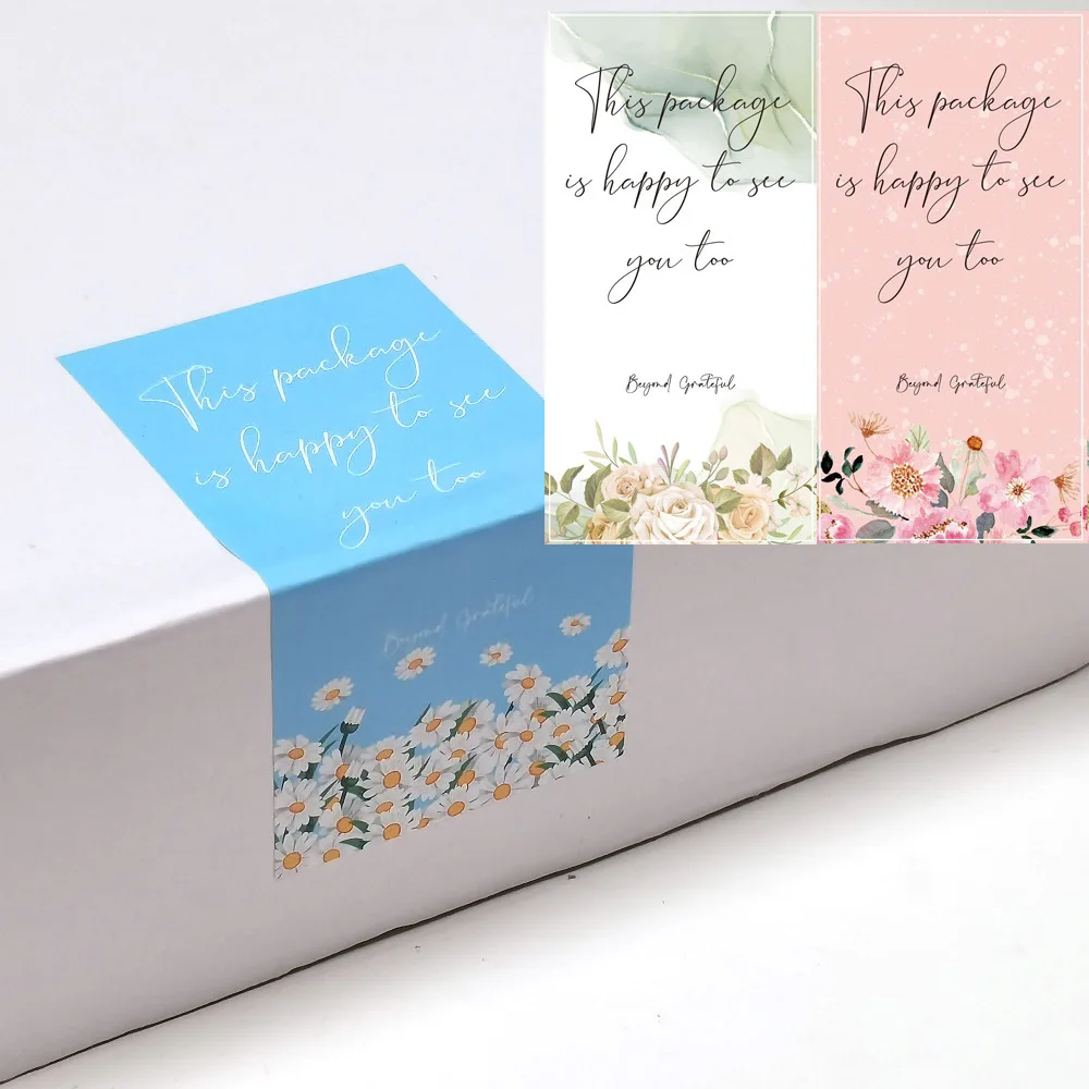 

50PCS Flower Grateful Cards Self-adhesive Seal Sticker For Gift Box Greeting Label Tags Bussiness Packages Supplies Wholesale