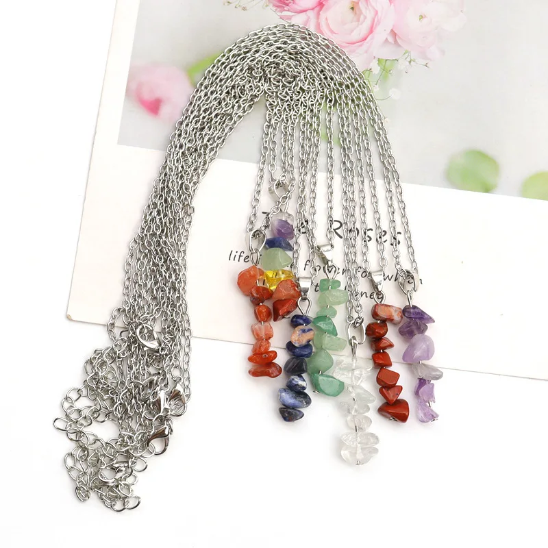 Fashion Natural Gravel Stone Necklace Green Aventurine Amethyst Choker Gemstones Chakra Necklace Jewelry