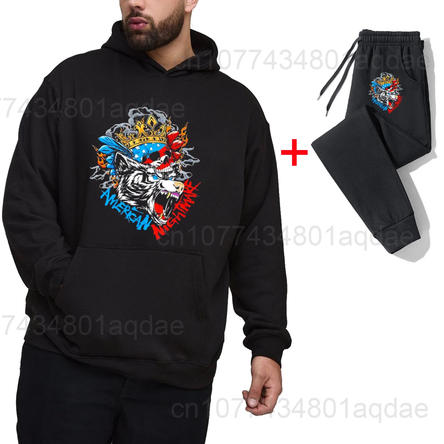 2025 Autumn/Winter New Hot Wrestling Fans Men's Cody Rhodes Black pullover casual pants street casual sports fashion black set 5