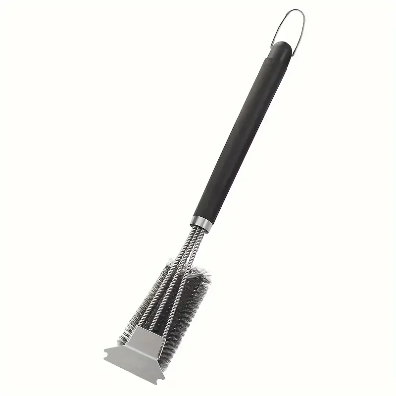Grill brush 1 piece professional three-end barbecue brush with spatula stainless steel bristles long handle