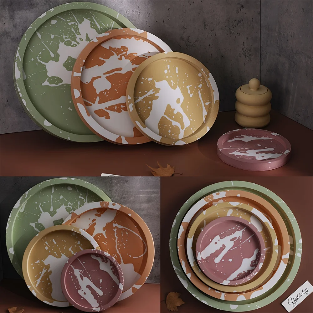Silicone Mold Round Cement Tray DIY Handmade Storage Plate Plaster Concrete Resin Coaster Casting Mould Home Decor