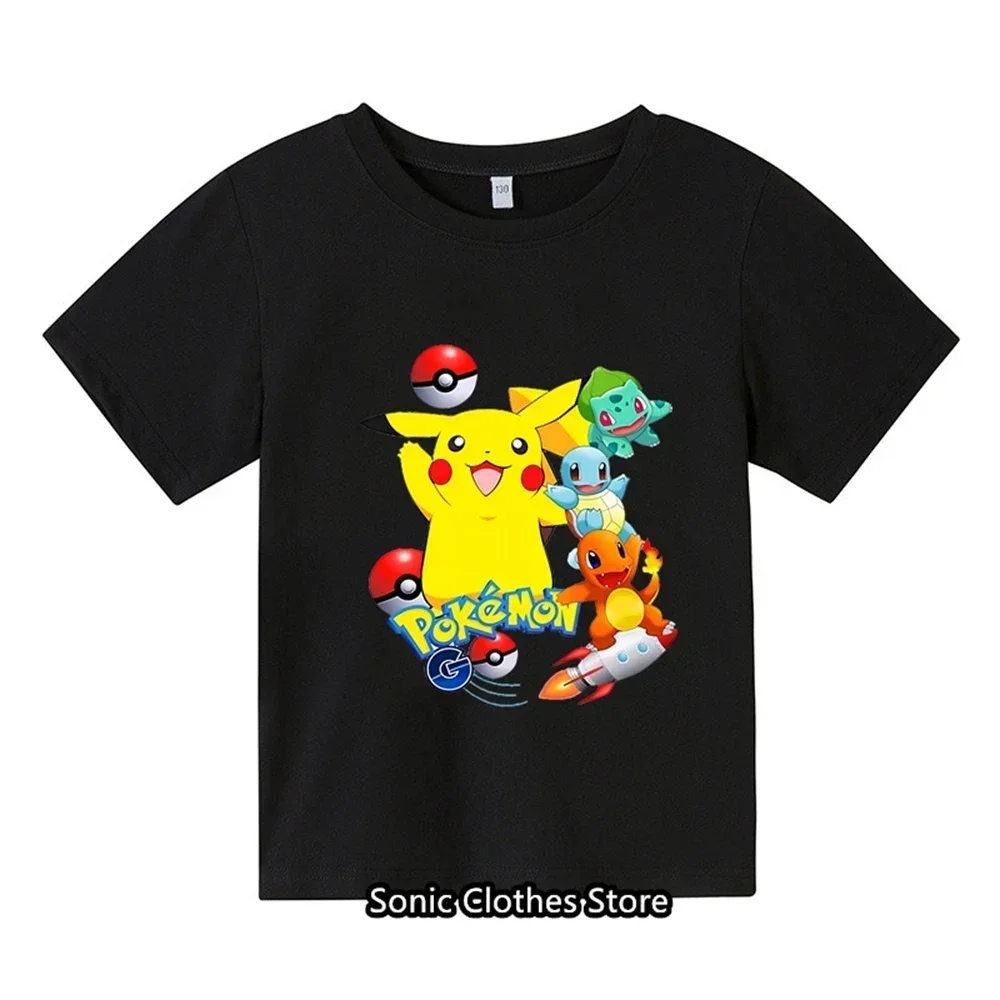 Summer New 3-14 Year Old Children's Pokemon Fashion Clothing Boys Short Sleeved Pikachu T-shirts Girls Casual T-shirts 6