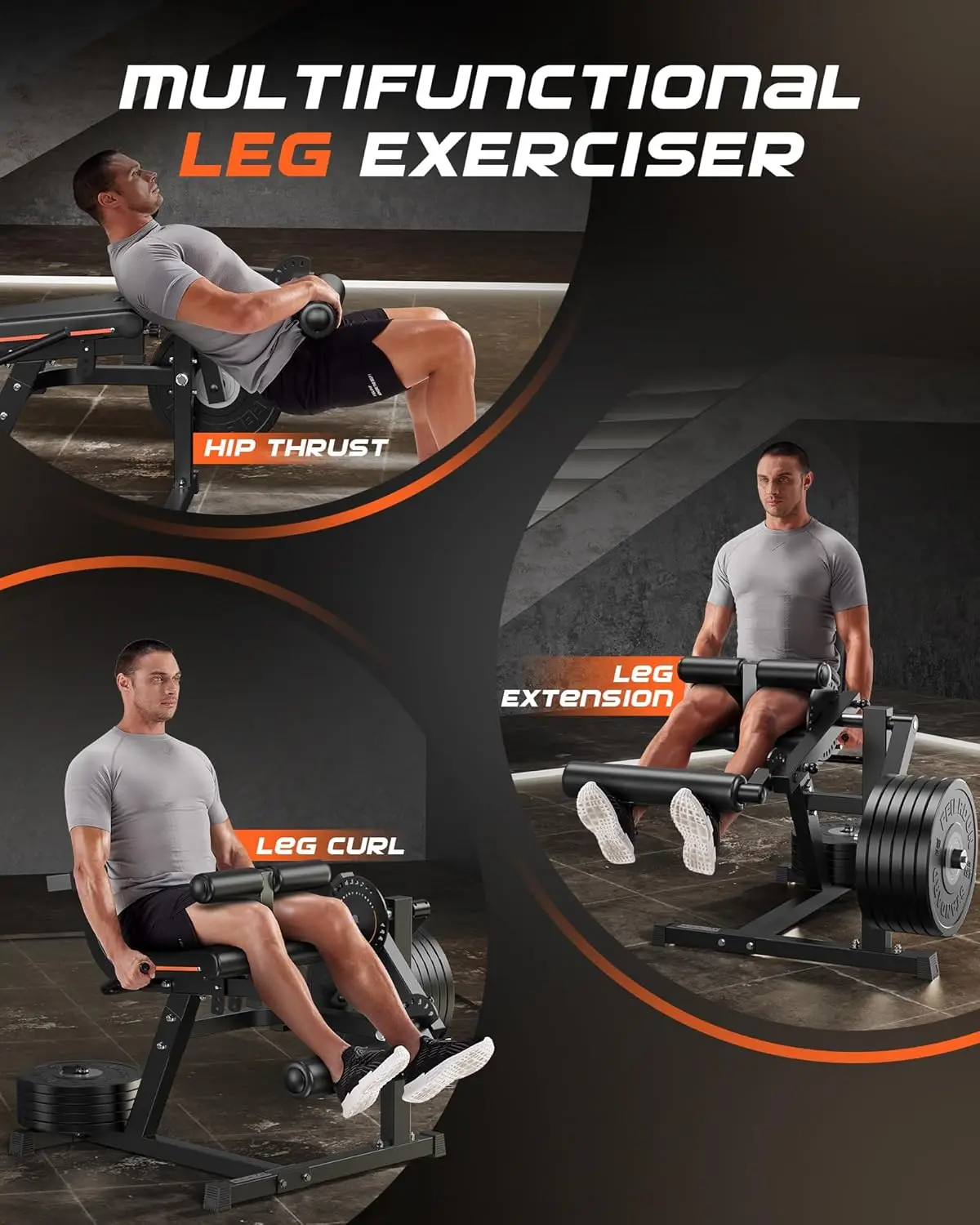 3-in-1 Adjustable Leg Extension and Curl Machine-Heavy Duty 570lbs Capacity Leg Rotary Extension Machine for Lower Bo