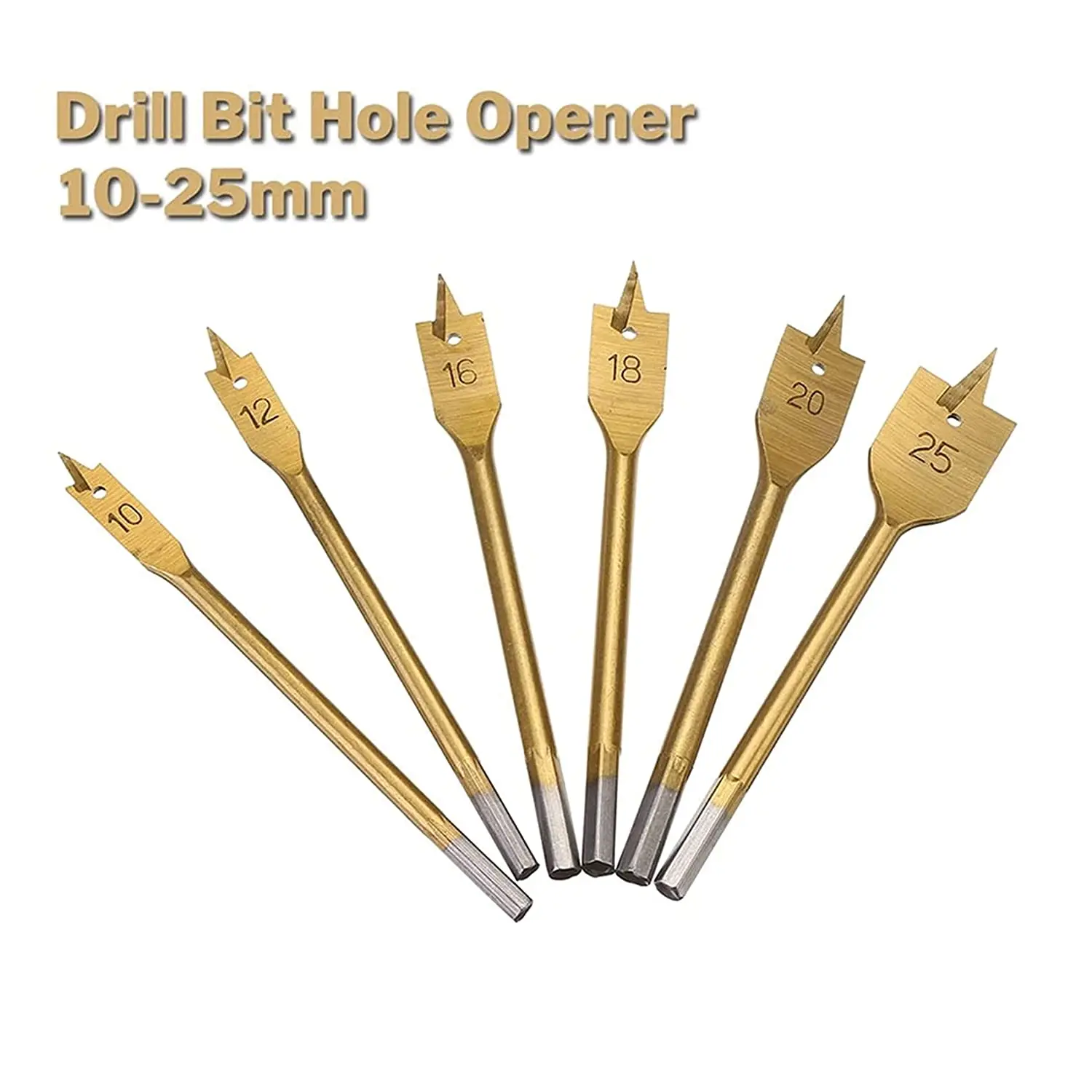 6 Pcs Spade Drill Bit Set Paddle Flat Bits Hole Cutter Titanium Coating Carbon Steel Woodworking Tool 10/12/16/18/20/25mm