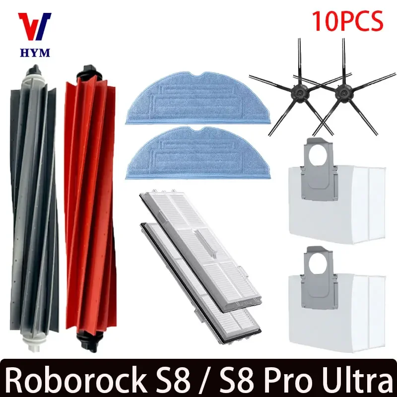 For Roborock-Robô Vácuo Peças De Reposição, Escovas Laterais Principais, Mop Panos, Filtros HEPA, Sacos De Pó Acessórios, S8 Pro Ultra