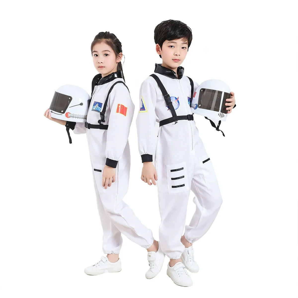 ZapLute Kids Astronaut Costume Set - Pilot Spacesuit Jumpsuit With Helmet & Gloves For Boys Girls Ages 3-12