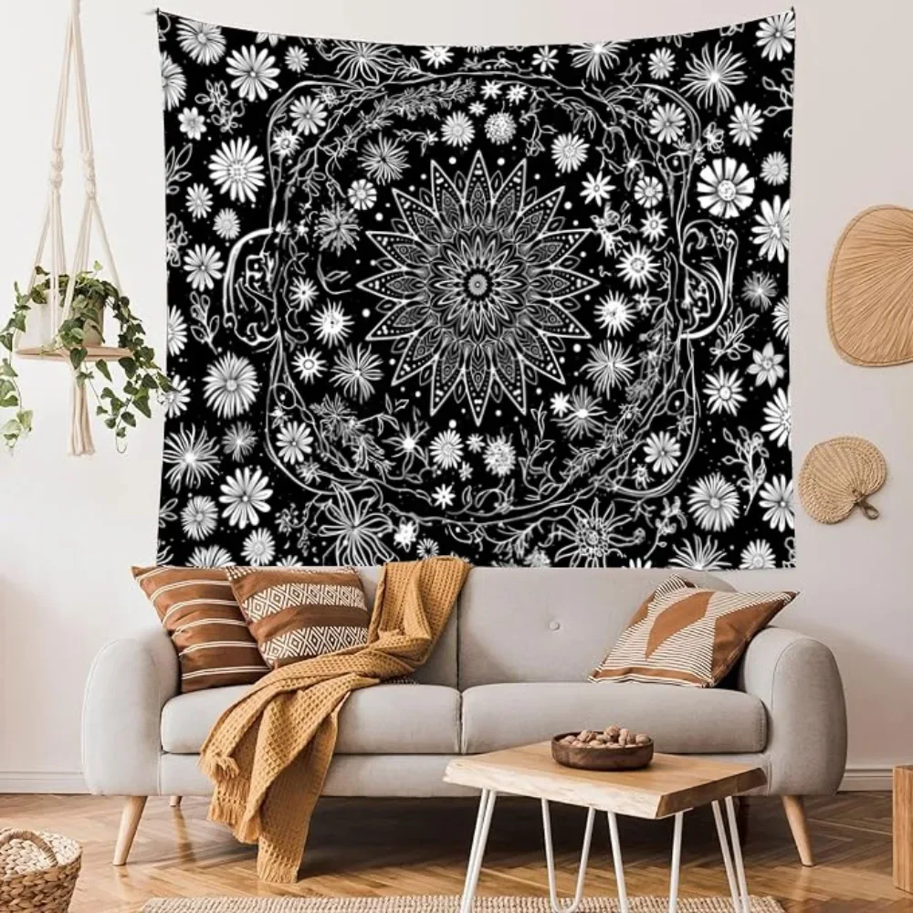 

NYMB Black White Mandala Tapestry Wall Hanging Abstract Witchcraft Bohemian Floral Backdrop Small Fresh Living Room Home Decor