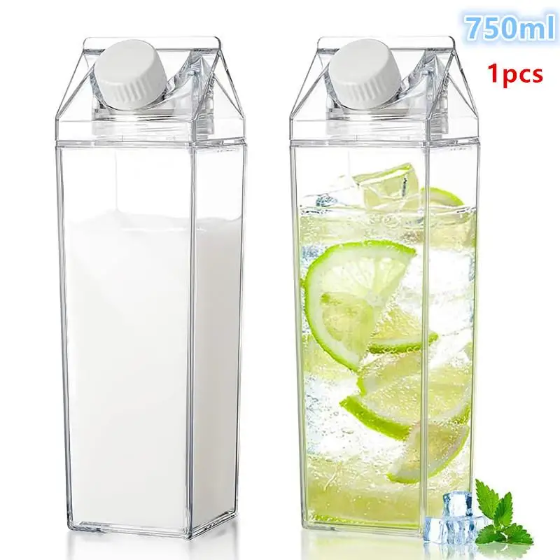 【평화】750ML 투명 우유병 물통 사각형 우유 커피 주스 컵 야외 스포츠 캠핑..