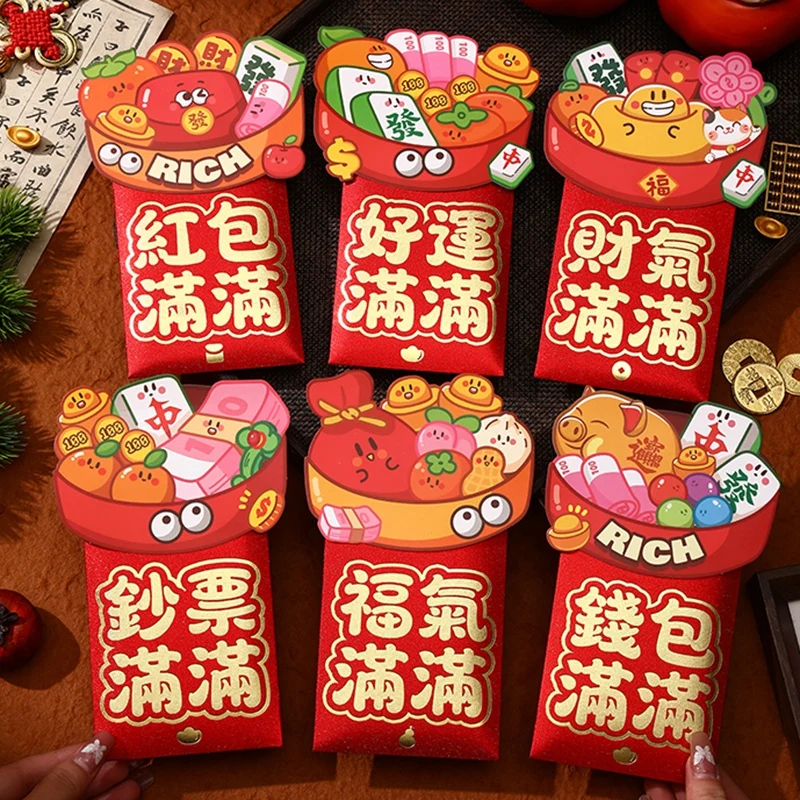 chinese rode enveloppen 6 Stuks 2024 Rode Envelop Decoratie Chinees Nieuwjaar Geluk Geld Tas Voor Verjaardag Bruiloft Rode Pakket Geld Envelop Cash enveloppen