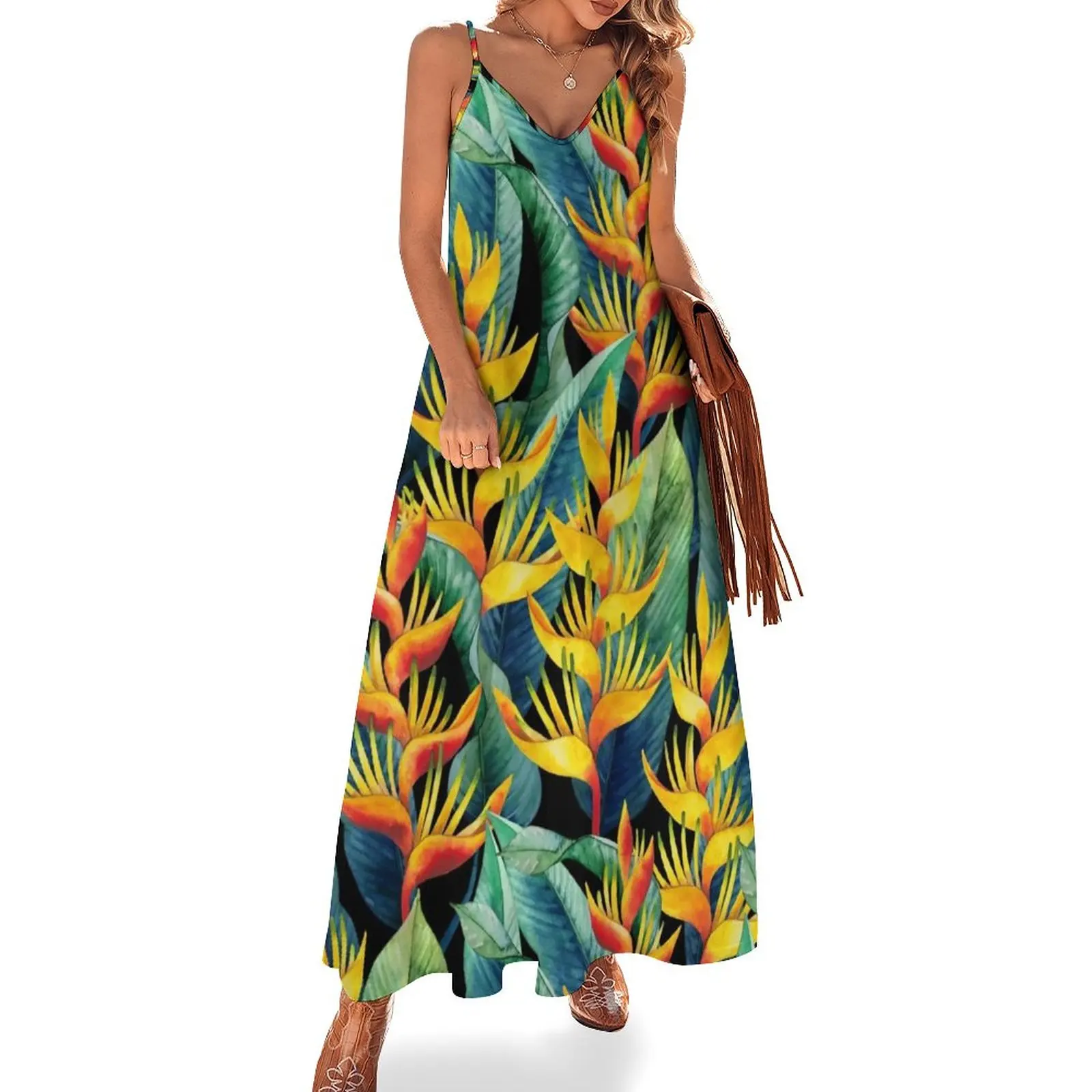 

Watercolor heliconia Sleeveless Dress sensual sexy dress for women long dress women