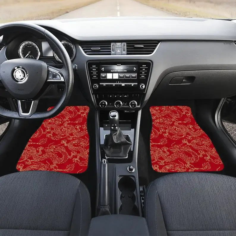 Red Dragon Oriental Asian Car Floor Mats Set, Front And Back Floor Mats For Car, Car Accessories