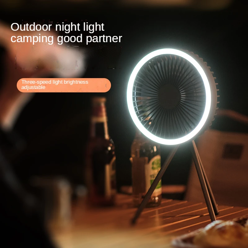 Portable Camping Fan Rechargeable Multifunctional Mini Fan USB Outdoor Camping Ceiling Fan Led Light Tripod Stand Desktop Fan