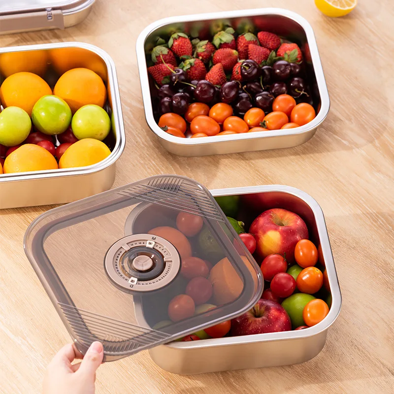 3pcs/Set Large Size Square Stainless Steel Food Storage Containers Preservation Box (1800/3000/5000ML)