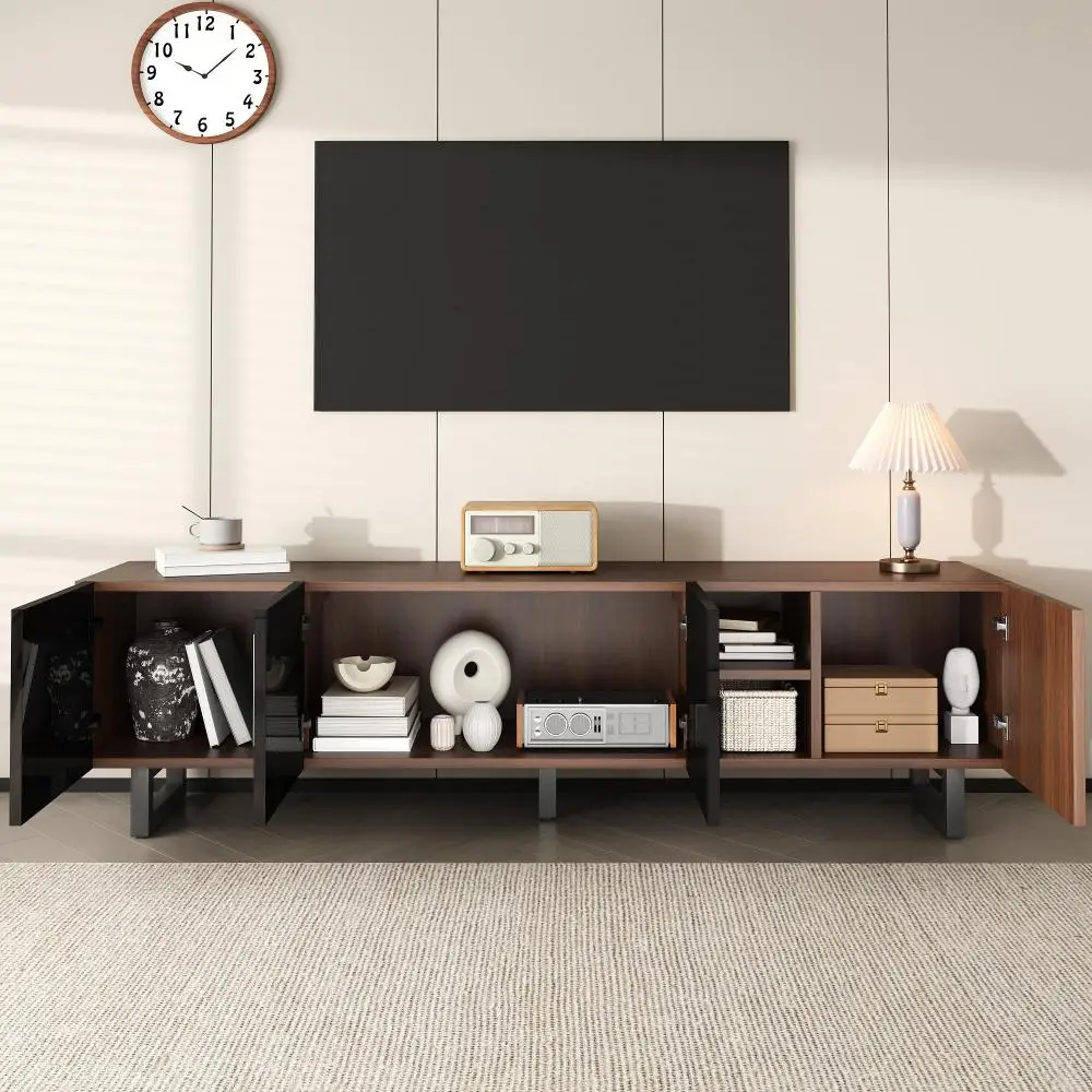 180 x 38 x 50 cm moderner Wohnzimmer-TV-Schrank mit vier Türen, TV-Panel, niedrige TV-Ständer mit Vintage-Holzschnitzerei, einzigartiges Design – Detail 10