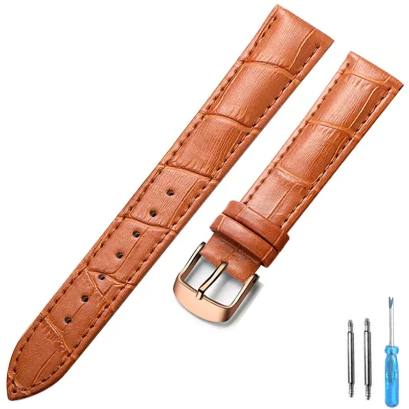 Premium Leather Watch Strap with Black Gold Buckle - High-Quality Watchband Accessories