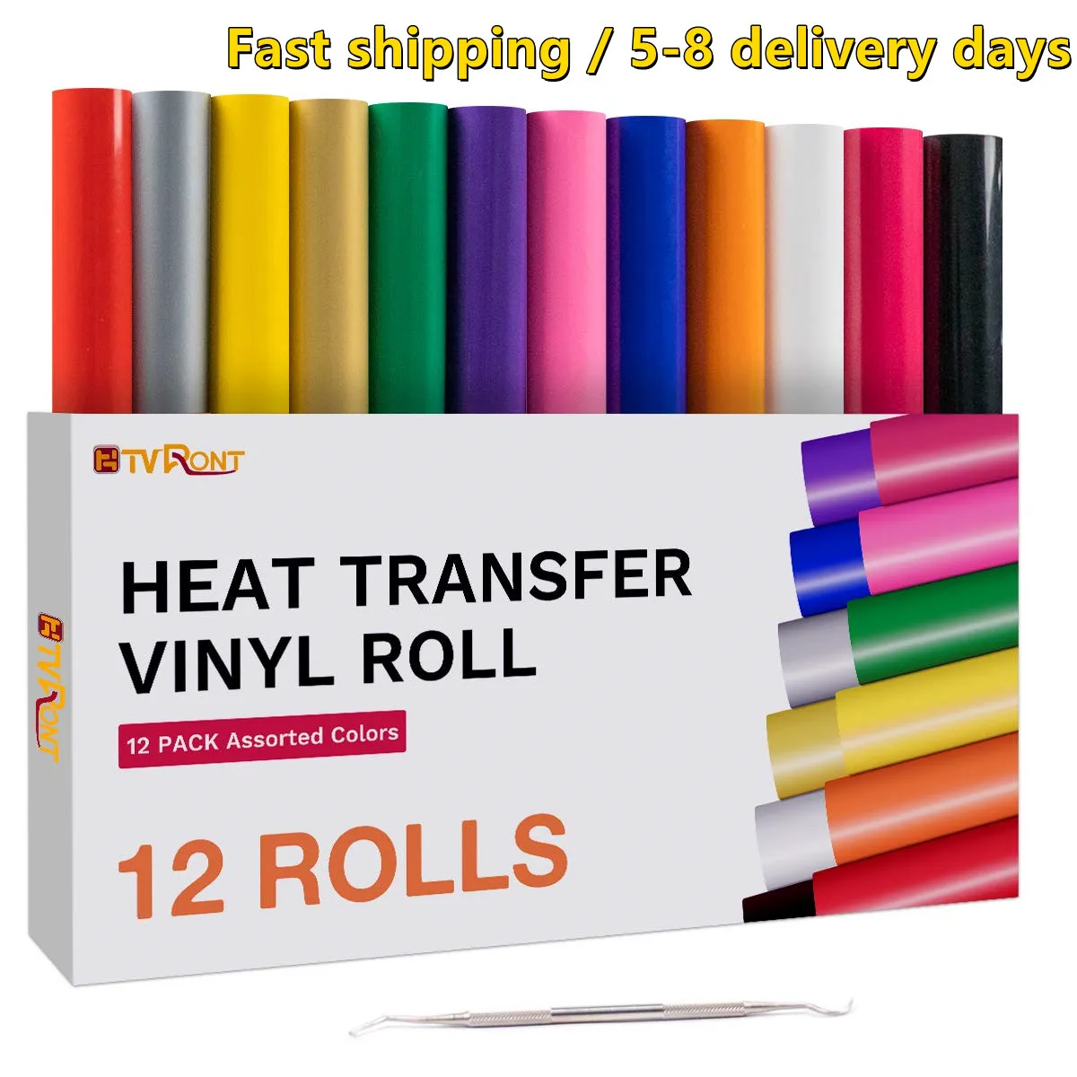 HTVRONT 12 Pack 12inX5ft Multi Colors Heat Transfer Vinyl Roll for Cricut DIY T-shirt Hat Printing Iron on HTV Film Gift
