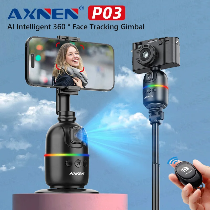 Smart Auto Face Tracking Desktop AI Gimbal for Smartphone Action Camera 360 Rotation Follow Focus Vlog Kit with Tripod