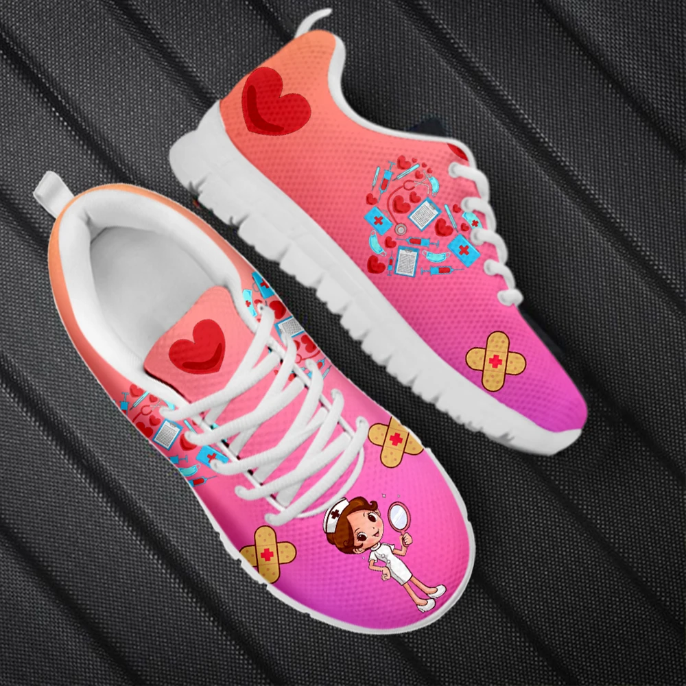 INSTANTARTS Kawaii Nurse Design Medical Assistant Print Ladies Mesh Sneakers Autumn Women's Casual Nursing Shoes Plus Size 48