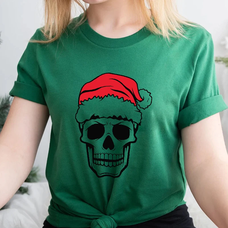 

Skeleton Santa Claus Women T Shirts Funny Merry Christmas Graphic Tee Harajuku Holidady Clothes Festival Tshirt Friends Gift