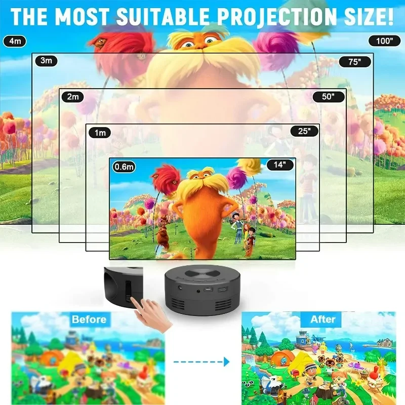 Portable Mini Video Projector YT200 Smart Projector LED HD TV 4K 1500 Lumens Android Same Screen Home Cinema Outdoor