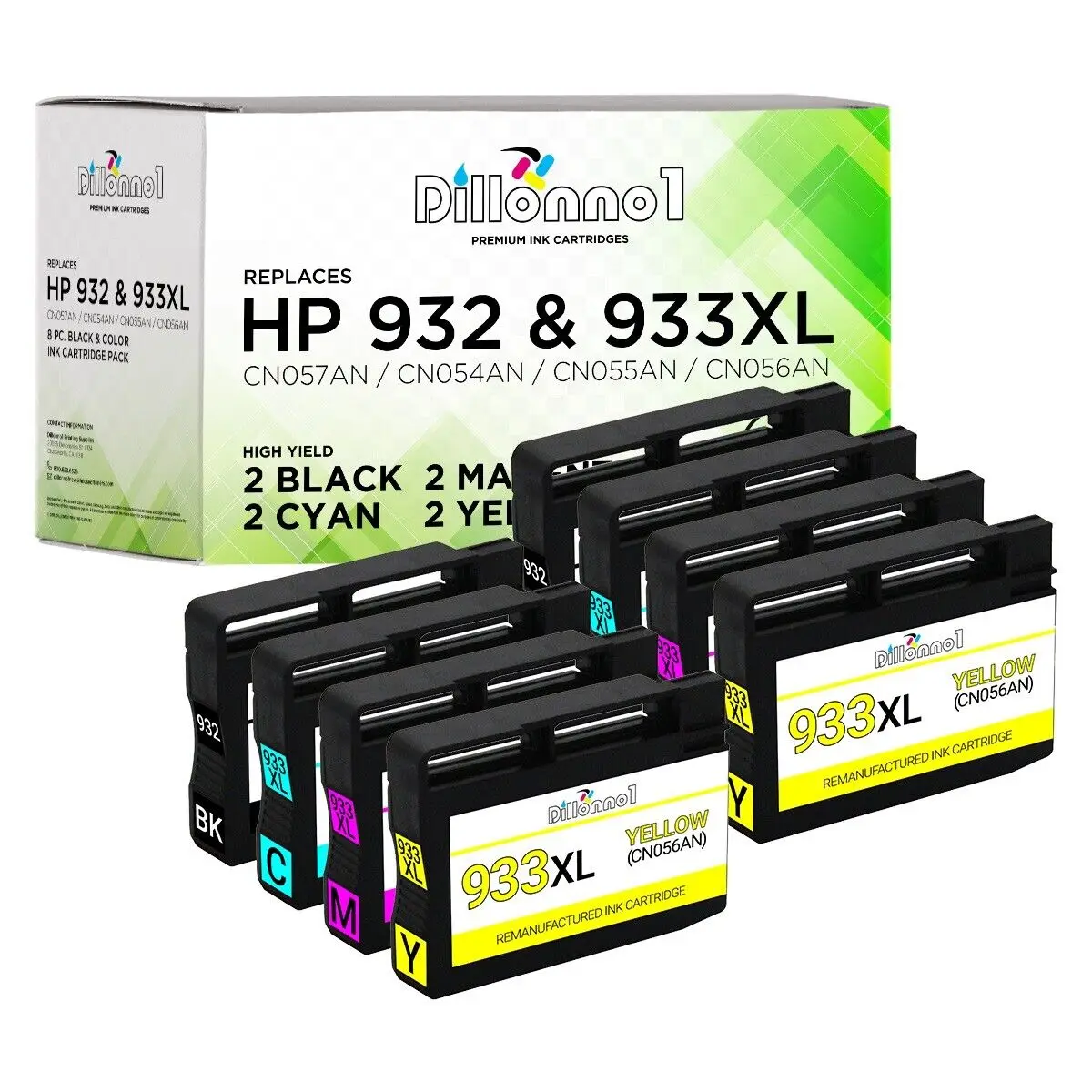 

8-PK 932 933 XL CN057 CN054 CN055 CN056 Ink For HP Officejet 6100 6600 6700 7610