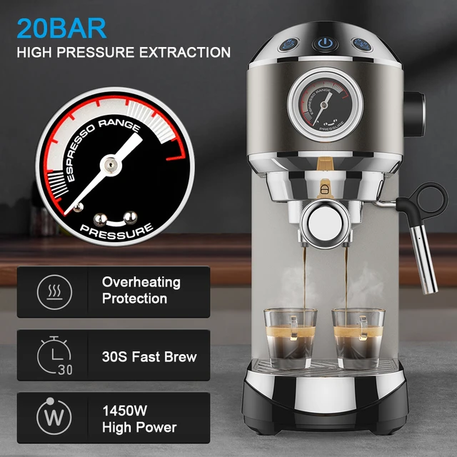 Máquina de café Espresso con molinillo de café, vaporizador de leche,  semiautomática, eléctrica, italiana, 20bar - AliExpress