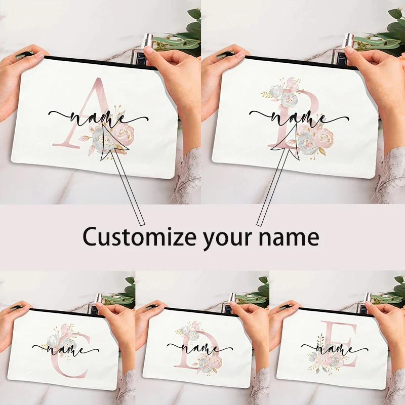 Customize Your Name Cosmetic Bag Outdoor Pink Letters Woman Makeup Bag