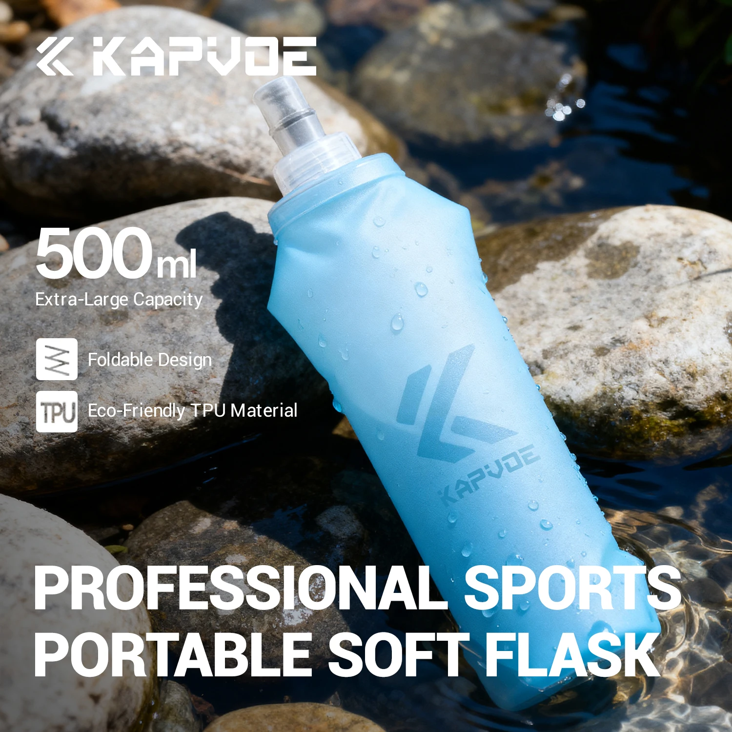 Kapvoe Folding Water Bottle TPU BPA-Free Collapsible Soft Flask Outdoor Sport Hiking Camping Running Portable Soft Water Bottle