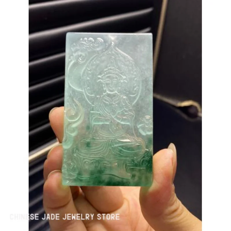 

Certified Natural AAA Ice Green Jade Jadeite Carved Buddha Pendant&NecklacesBuddha Statue Tag