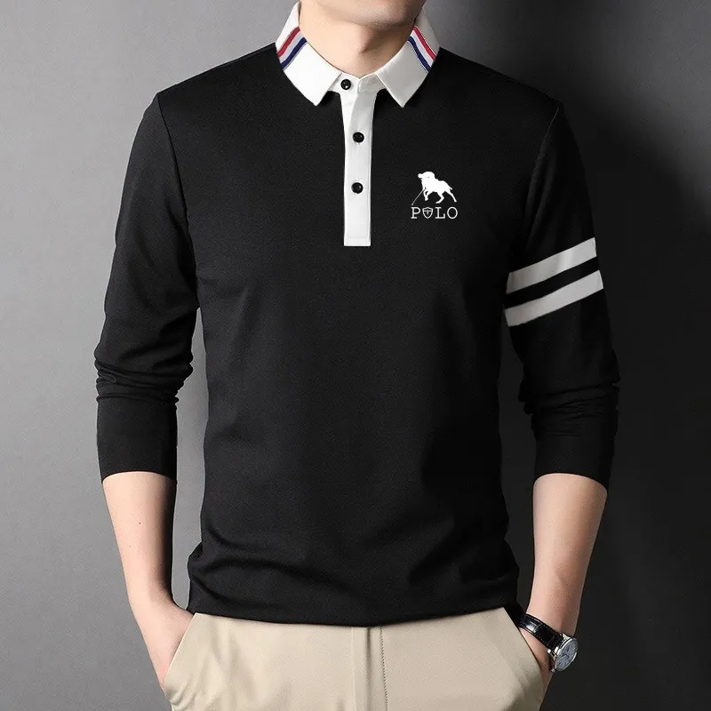 S952e955abe204aa98afb7659b76a7fcce 2024 Spring New Men's Casual Top Fashion Printed Long sleeved Polo Shirt