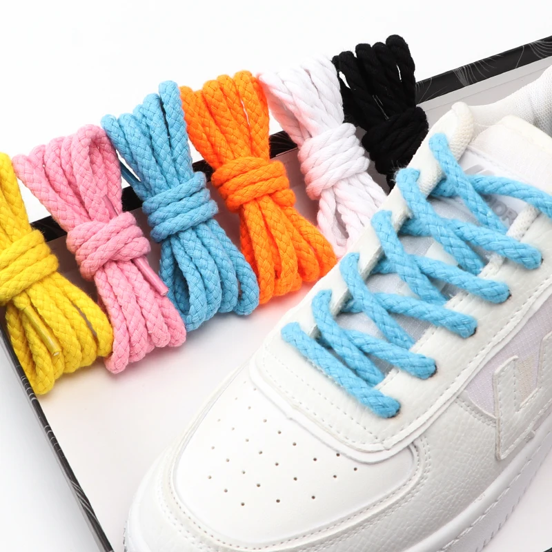 Bold Round Shoe Laces Cotton Linen Shoelaces for Sneakers Cashew Flower Hemp Rope Shoelace for AF1 AJ1 Shoestrings 1 Pair 8mm