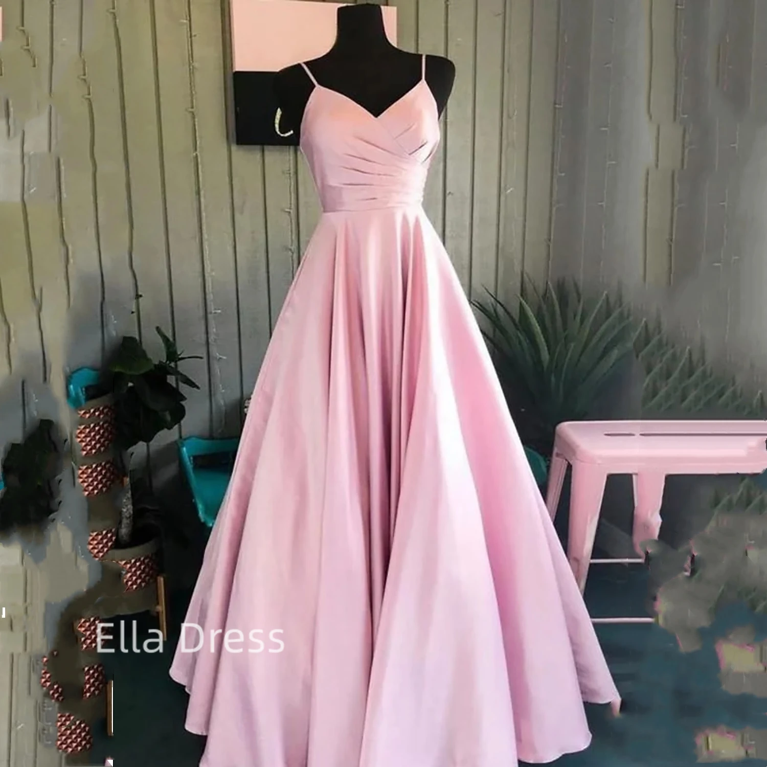 

Ella Pink Beach Evening Gown 20223 V Neck Satin Evening Gown Graduation Gown Ceremony Dresses for Prom Wedding Party Dress Women