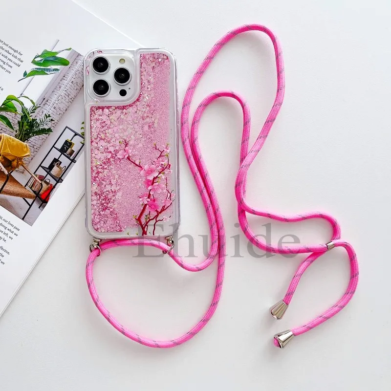 Quicksand Glitter Liquid Crossbody Strap Lanyard Phone Case