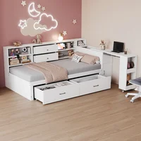 Односпальная кровать 90X200 см, деревянный диван-кровать, многофункциональное хранилище, выдвижные настольные полки, 2 больших ящика, розетки, основания и каркасы кроватей — изображение 2