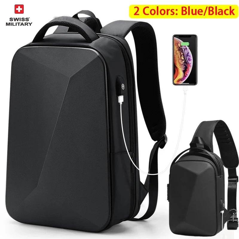 

Swiss Men‘s 15.6 Inch Laptop Backpack Expandable PC Hard Shell Bag TSA Anti-theft Waterproof Backpacks USB Business Travel Bag
