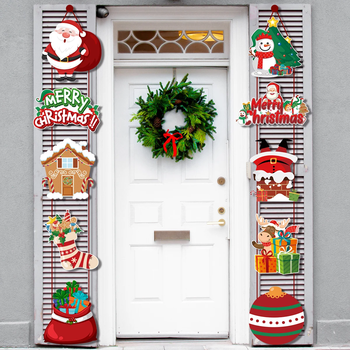 Merry Christmas Door Hanging Ornament Banner Santa Claus Snowman paper Couplet Christmas party Decoration for home Navidad 2023