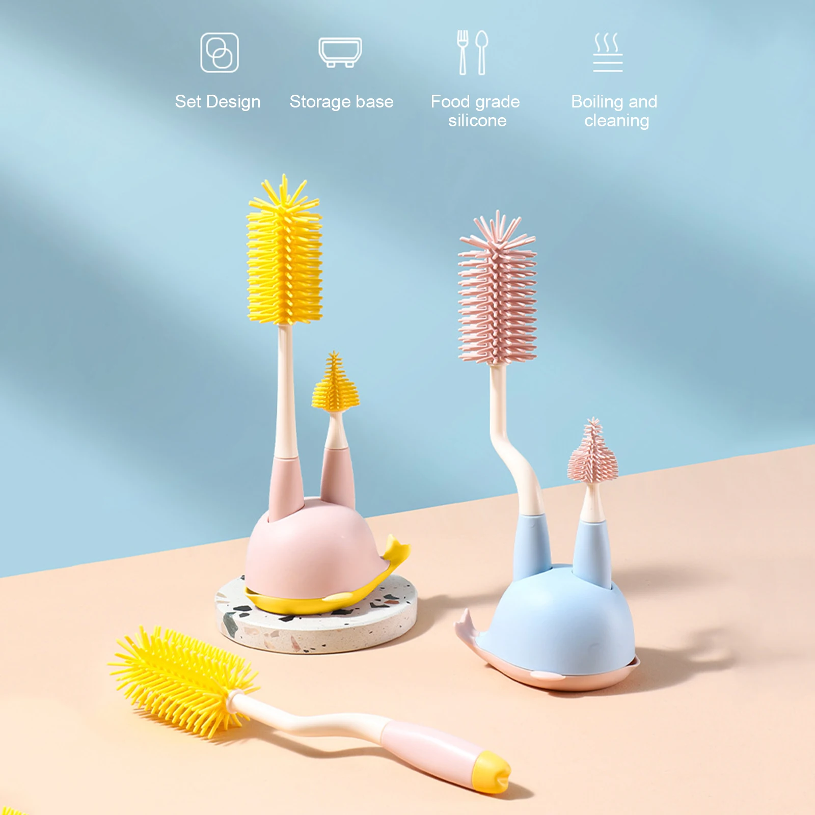 

Silicone Bottle Cleaning Brush Baby 360 Degree Rotating Baby Bottle Cleaning Glass Cup Washing Kitchen Cleaning Tool Set
