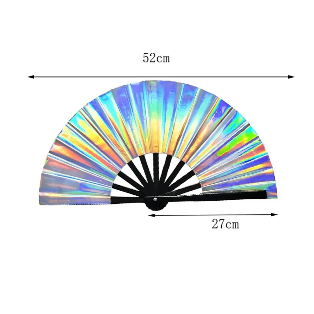 Reflective Gradient Colorful Laser Colors Hand Fan PVC Bamboo Handle Folding Hand Large Size Dancing Fan Photography Prop folding fan hand fan