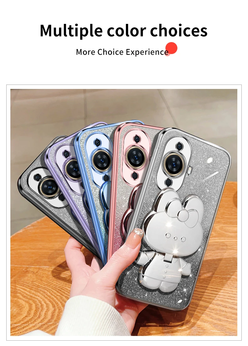 Honor8 Glitter Kaninchen Make-Up Spiegel Halter Fall Für Huawei Honor X8 8 X30 X40 X10 X20 50 9a 9 pro Weiche Abdeckung_voghion.com