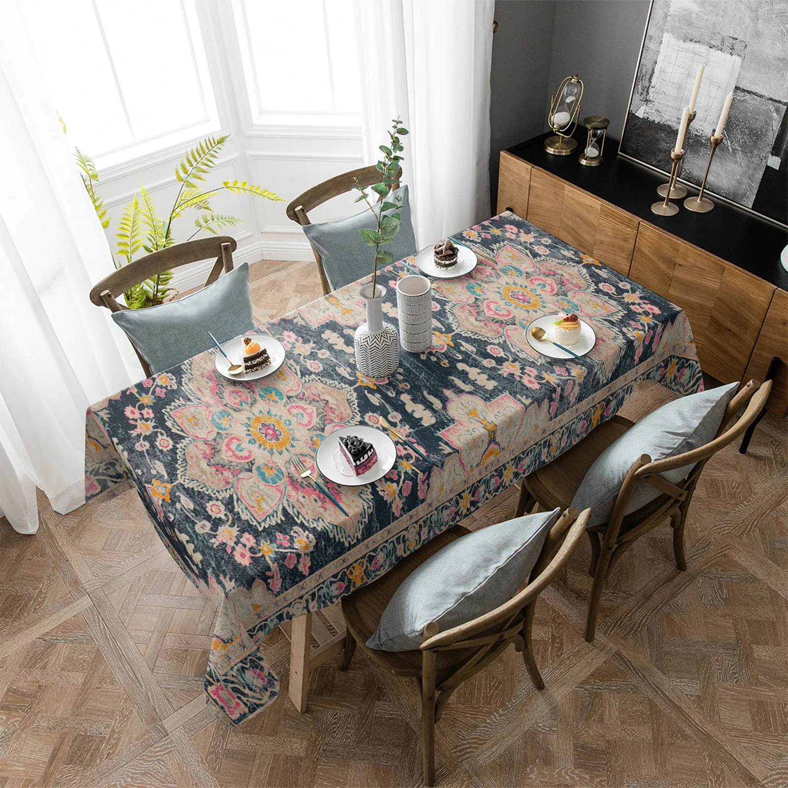 

Ретро средневековая Водонепроницаемая скатерть с турецким рисунком технические украшения принадлежности прямоугольная скатерть для кухонного стола Декор