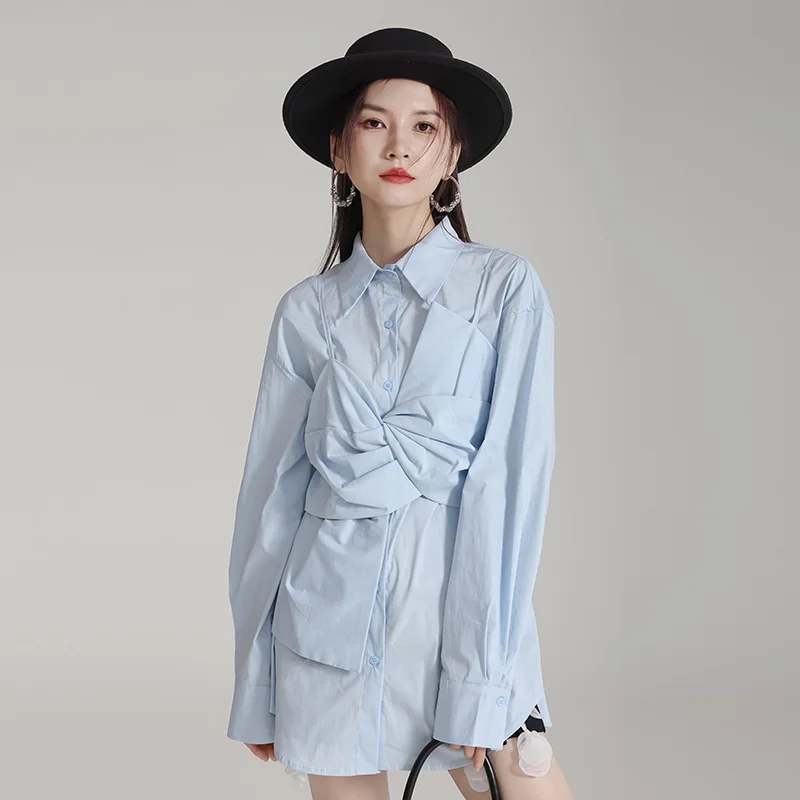 

SuperAen 2024, Весенняя нишевая дизайнерская рубашка с длинным рукавом и бантом на бретельках, модные Многослойные рубашки