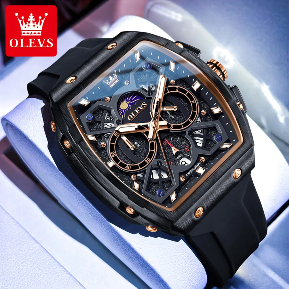 OLEVS 2942 Quartz Watch For Men Luxury Chronograph Date Waterproof Luminous Wristwatches Moon Phase Big Dial Original Man Watch