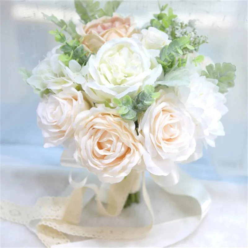 

Bride Holding Bouquets Artificial Wedding Flower Roses Wedding Bouquets Ivory White Bridal Bouquet Wedding Ceremony Proposal