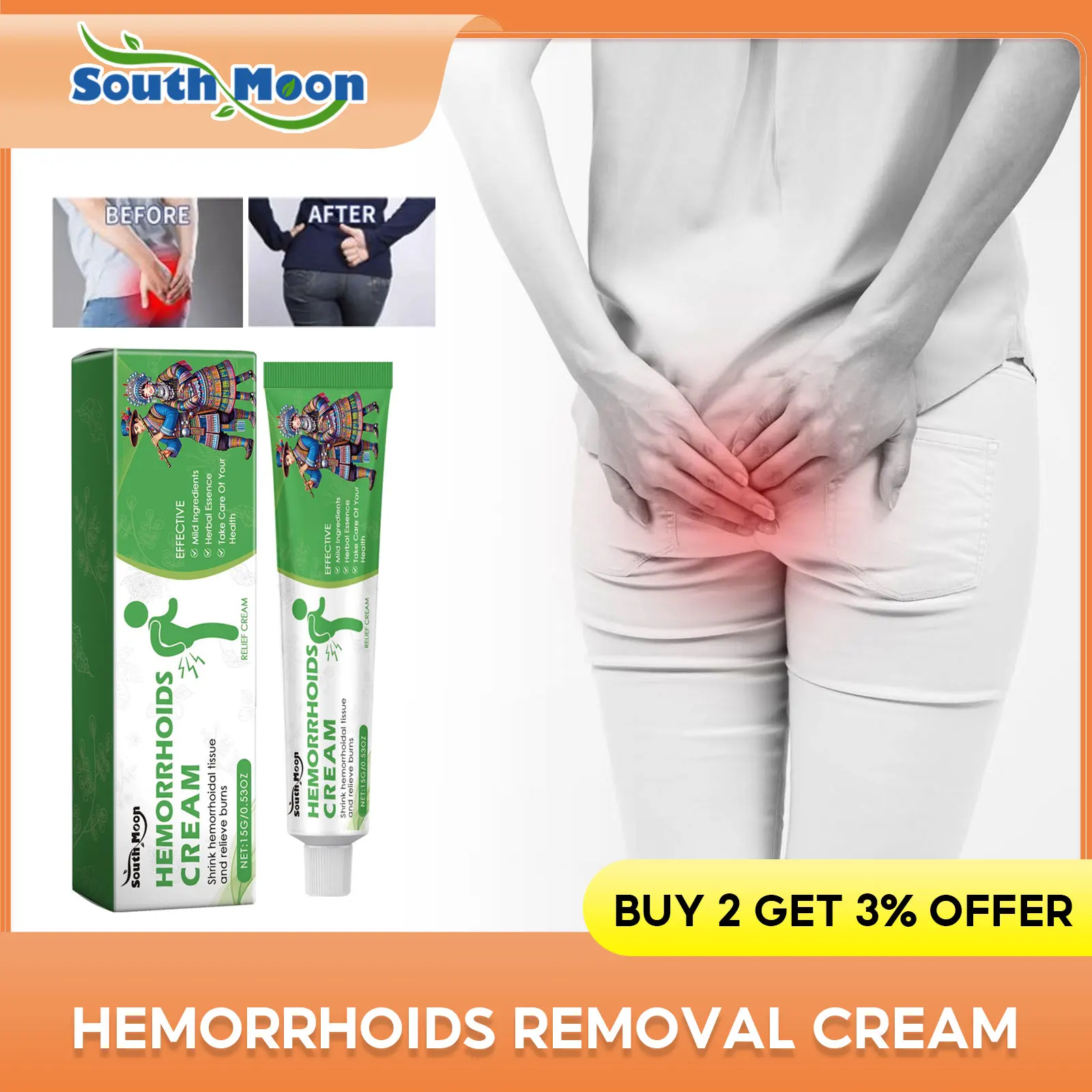 Мазь от геморроя, облегчение боли в анусе, разбухать, снятие зуда ...