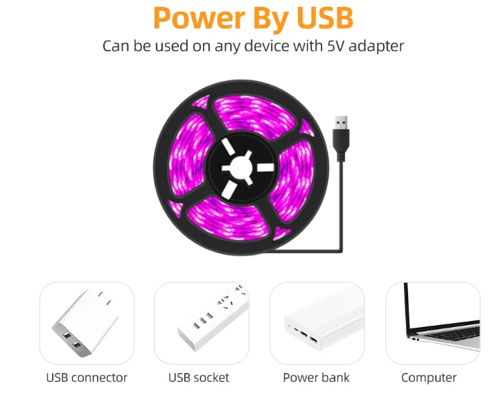 LED Grow Light Full Spectrum USB Grow Light Strip 0.5m 1m 2m 2835 Chip LED Phyto Lamp Plants Flowers Greenhouse Hydroponic